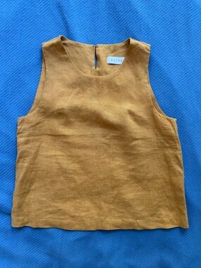 Olive Sleeveless 100% Linen Tank Top in Mustard size S